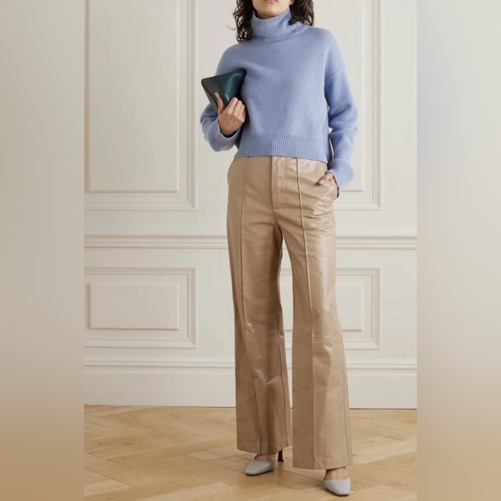 $3500 Marni Pin Tucked Lamb Leather Wide Leg Flare Pants
